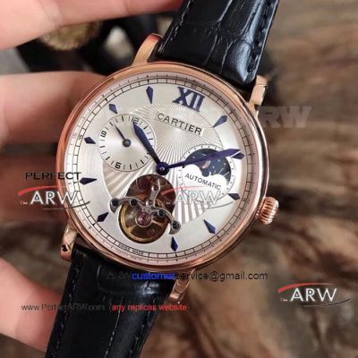 Perfect Replica Cartier Rotonde De Rose Gold Watches Silver Face